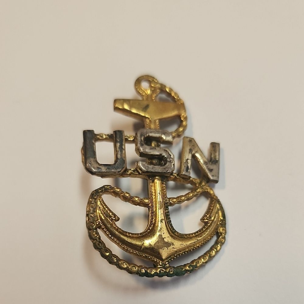 Gold and Silver USN Anchor Pin Brooch United States Navy Vintage